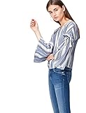 Suave textura estilo cambray Marca Amazon - find. Camisa Mujer, Azul (Blue Stripe), 36, Label: XS