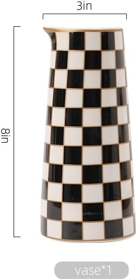 Porlien Checker Porcelain Flower Vase Home Decor Set of 2 with 5.5' High and 8' High Small Indoor Flower Bottles - Image 2