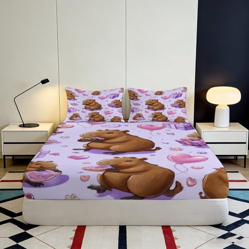 Drap housse capybara motif donut et cœur pour des nuits douces