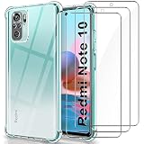 YNMEacc Coque pour Xiaomi Redmi Note 10 4G/ Xiaomi Redmi Note 10s + 3 Verres Trempés Protection écran, Transparente Etui Souple Silicone Antichoc Bumper Housse Case pour Xiaomi Redmi Note 10/ Note 10s