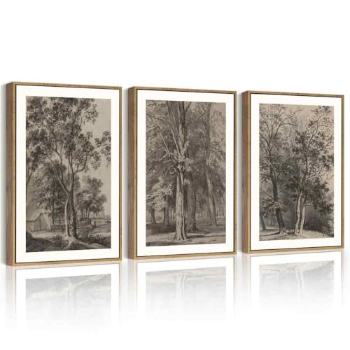 PHOPAGO Vintage Tree Framed Wall Art Retro Forest Wall Decor