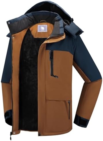 CAMEL CROWN Men's Winter Ski Jacket Mountain Snow Coats Waterproof Detachable Hood Windproof Fleece Rain Jackets