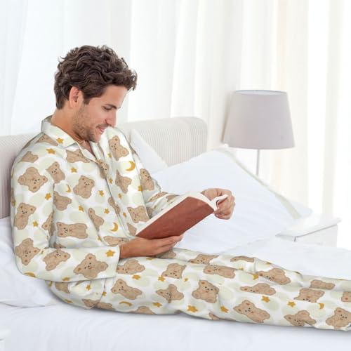 Mens Pajamas Set - Kawaii Bear Long Sleeve Sleepwear Nightwear Pjs Lounge Pajama Sets For Men3