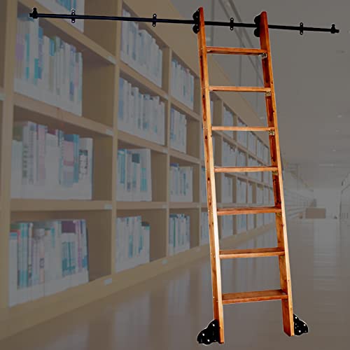  Rolling Ladder Hardware Kit for Sliding Library Shelves + Floor Rollers, |3Ft-20Ft Black Round Track
| Sliding Ladder H