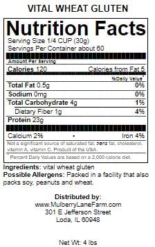 Gluten de Trigo Vital, 4 Libras, No-GMO, Granel, Mulberry Lane Farms miniatura 2