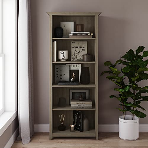 Simplihome Amherst Solid Wood 70 Inch X 30 Inch Transitional 5 Shelf Bookcase In Distressed Grey With 5 Shelves, For The Living Room, Study And Office #TOP7