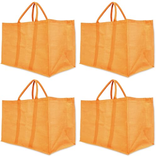 Set of 4 Juco Tote Bags – Deep Red, Pink, Green, Orange – 16x24x14 – Round Handles – Gifting, Shopping bags.