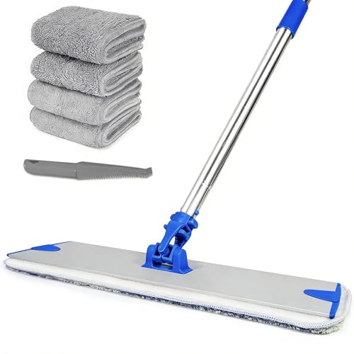 18 in Microfiber Flat Mop Cleaning System, Floor Mops with Stainless Steel Handle, Tangle-Free Mop Head, 4 Reusable Washable Dust Pads, Wet Mopping for Hardwood Tile Laminate by MENSARJOR - Used condition - US$29.48