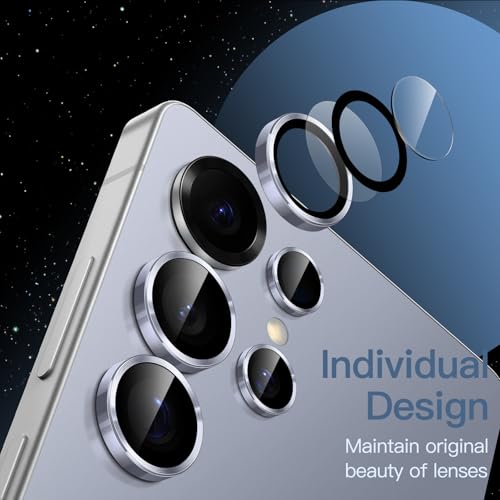 Image of JETech Camera Lens Protector for Samsung Galaxy S25 Ultra 5G, 9H Tempered Glass Metal Individual Ring Cover, Easy Installation Tray, HD Clear, 1 Set (Titanium Silverblue)