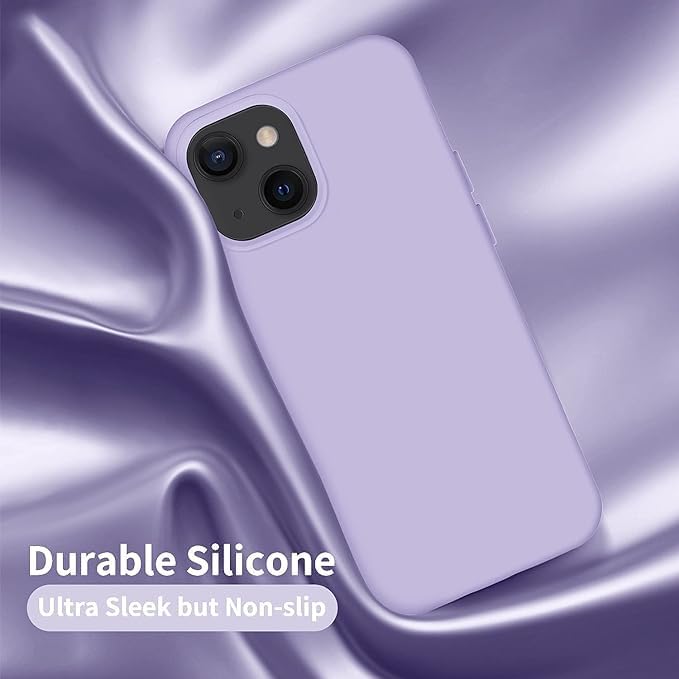 Image of Compatible with iPhone 15 Silicone Case, Slim Shockproof Protective Cover, Drop Protection and Camera Protection, MagSafe Compatible, Soft Microfiber Lining Inside (Purple)