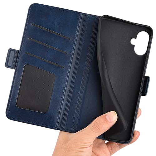 Coque Samsung Galaxy A06 en cuir de vachette véritable bleu à rabat