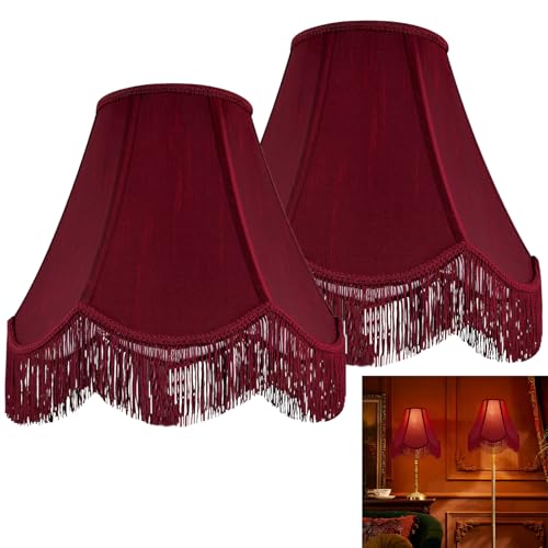 GO&SO Lamp Shades Set of 2 6 x 13 x 10.6 Red Fringe Scalloped Lamp Shade