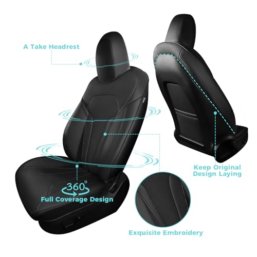 Image of Custom for Tesla Model Y Seat Covers Full Set (B-Black, 2022-2024)