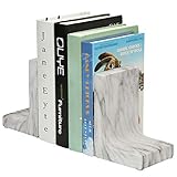 MyGift Marble Style White Ceramic L Shaped Decorative Bookends for Heavy Books Textbook Holders, 1 Pair