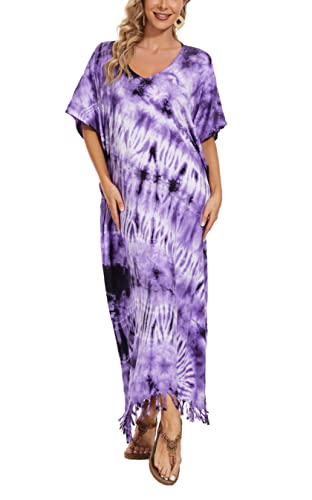 Image of Beautybatik Women Hippie Tie Dye Caftan Kaftan Loungewear Maxi Plus Size Long Dress XL to 4X