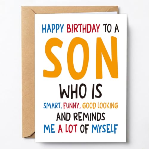 PTRUKD Funny Birthday Card for Son, Reminds Me A Lot of Myself Humorous Greeting Card, Sarcastic Gag Bday Card from Mom Dad Parents