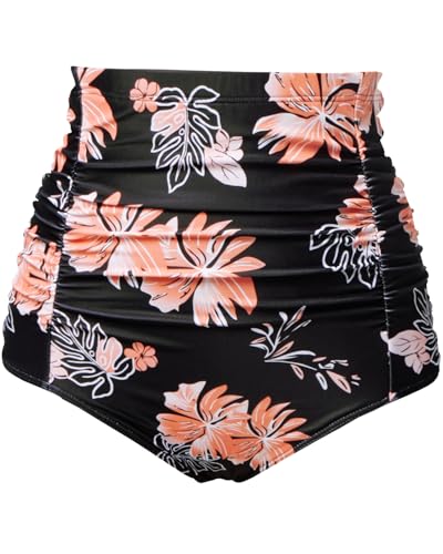 Image of Tempt Me Women's High Waisted Swimsuit Bottom Tummy Control Ruched Bikini Bottom Vintage Swim Bottom Tankini Briefs