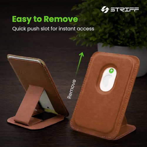Image of STRIFF MagVault InvisibleStand Magnetic Wallet - Premium Vegan Leather MagSafe Card Holder with Hidden Kickstand, RFID Blocking, Holds 3 Cards, Strong Magnetic Wallet for iPhone 12-17 Series (Brown)