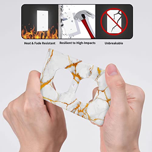 White Marble Deep Gold Grain Wall Plate Duplex Electrical Outlet Cover Decorative 4.5" X 2.76", Screws Included, Unbreakable #TOP3