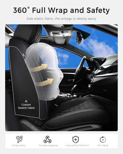 Image of Huidasource Car Seat Covers Full Set, Seat Covers Nappa Leather Universal Fit for Most Cars, Vans, Trucks, SUVs, Compatible with Airbags, Child Seat, Car Seat Cover Velcro Adjustable (Full Set /Black)