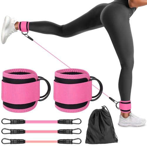 Mineup Juego de bandas de resistencia con correas de tobillo, equipo de entrenamiento de glúteos, bandas de pesas de tobillo para entrenamiento, contragolpes de glúteos para piernas de mujer y glúteos