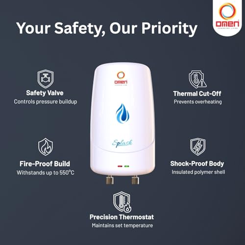 Image of Omen Changing Lives Splash 3 L Instant Water Heater | 3000 W Fast Heating | Gas Geyser with Advanced Safety Features | Rust-Resistant SS Tank | Ideal for Kitchen & Bathroom