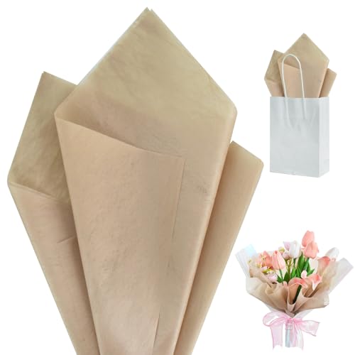 BEISHIDA 20 Sheet Brown Korean Flower Wrapping Paper 22 x 22 Inch/pcs Tissue Paper for Flower Bouquet Gift Wrapping Mothers Day Valentines Day Graduation Gift Floral Wrap
