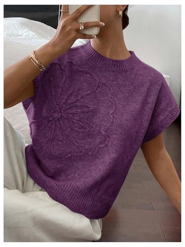 Image of SOLY HUX Women's Short Sleeve Sweater 3D Floral Sweaters Pullover Tank Tops Knit Vest Trendy Fashion Clothing