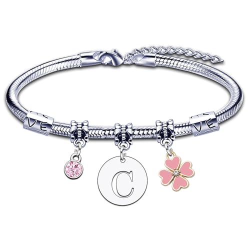 Bracelet pour Femme Fille A B C D E F G H I J K L M N O P Q R S T U V W X Y Z Bracelet Lettre Initiale Pendentif Cadeau pour Amie Fille Sœur Collegue Maman...