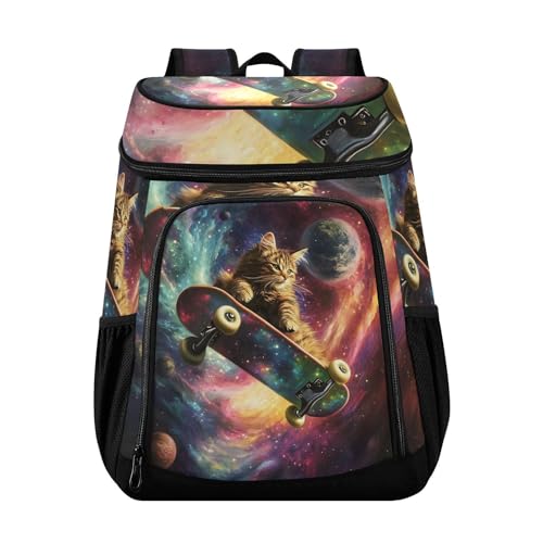Funny Cat Skateboard Starry Sky Cooler Backpack Cooler Insulated Leak Proof Lunch Backpack 36 Cans Waterproof Soft for Men Women Picnic Hiking Camping Beach