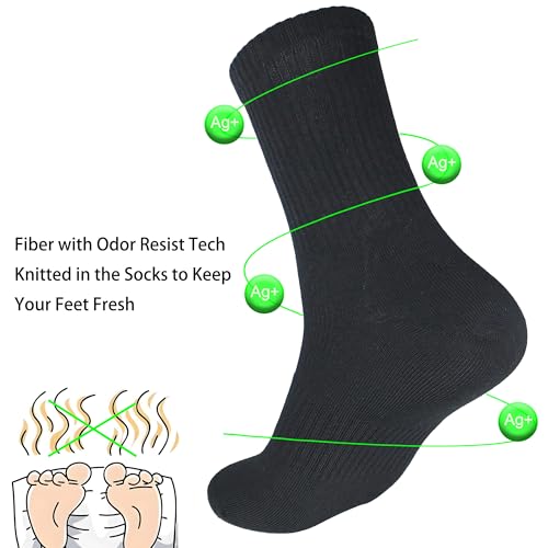 Mens Anti Stink Odor Resistant Blister Proof Seamless Cotton Moisture Wicking Ankle/Crew Dress Socks, Size 7-113