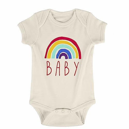 Cnins Girls Rainbow Baby Onesie, Natural Color Short Sleeve Newborn Announcement Gift 0-3M (CR-GNS2)