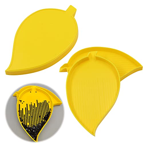 Diamant Perlen Tablett Teller Sortierschalen - Blattform Divider Stapelbar Tray Holder aus Plastik für DIY Malerei Zubehör Werkzeuge Kunsthandwerk, Gelb,14.5x8.5cm, 4 Stück Cover