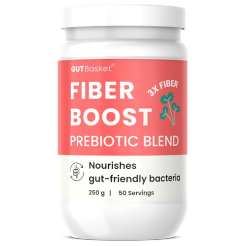 Image of Gutbasket Fiber Boost - 3-Prebiotic Fibre Supplement (Inulin, FOS, Resistant Dextrin) | Grows Good Gut Bacteria | Relieves Constipation | Improves Calcium Absorption | Tasteless, Dissolves Easily | Vegan, Gluten-Free (250g)
