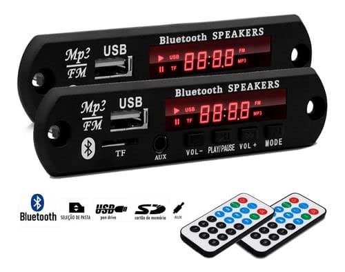 Kit 2 Placa Decodificador Plaquinha Bluetooth Usb Fm Aux Top