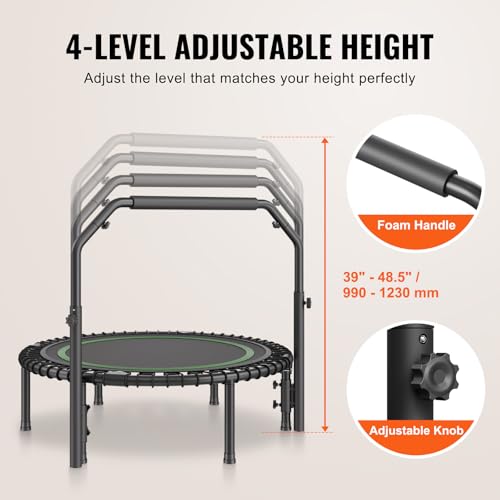VEVOR Opvouwbare mini-trampoline, fitness, 1027 mm, trainingstrampoline, maximale belasting 150 kg, sportieve mini-trampoline voor de tuin, met schuimrubberen handgreep, in hoogte verstelbaar op 4 - Afbeelding 5