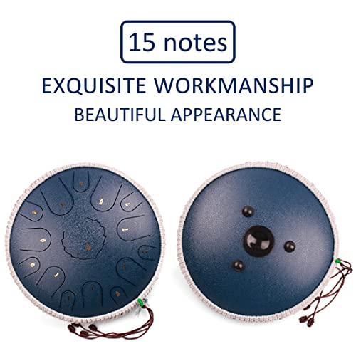 LOMUTY Steel Tongue Drum,15 Notes 14 inch D-Key Steel Drums for Adults Hand pan Drum with Bag, Music Book, Mallets, Finger Picks,Tongue Drum Metal Drum Instrument for Meditation Yoga (Navy) - Thumbnail 2