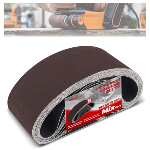 4 x 24 Inch 100 x 610 mm Sanding Belts Set - 15-Pack with 80/120/150/240/400 Grits Aluminum Oxide Abrasive Belts for Woodworking
