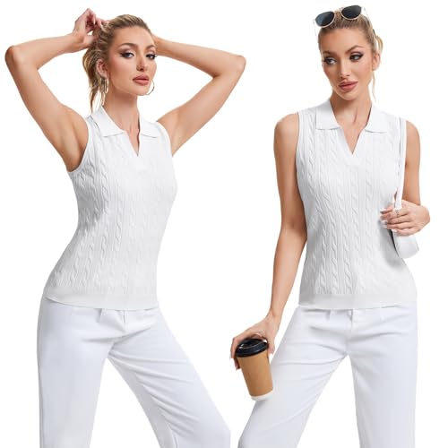 Soneven Womens Sweater Vest Sleeveless Golf Shirts Cable Knit Polo Sweater Tops Slim Fit Casual Vest4