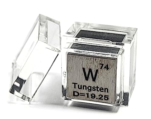 Image of 0.39 inch 10mm Tungsten Wolfram Metal Cube W up to 99.9% Pure Periodic Table Element Engraved Density Collection Science Education Display Block Cube + Acrylic Case Box - 1PC