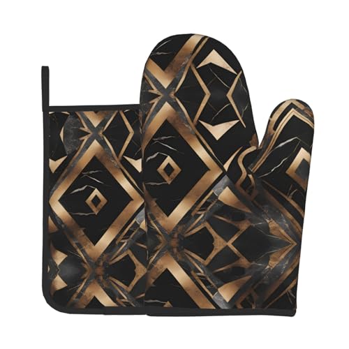 YYHWHJDE Black Gold Stone Pattern Picture Oven Mitts and Pot Holders Sets of 2 Kitchen Baking Used to Open Pot lids in The Kitchen and to Carry Dishes from Microwave ovens