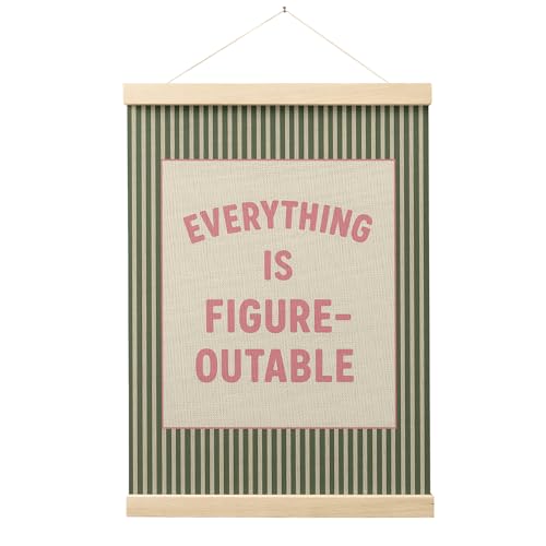 FGFK Everything Is Figureoutable Positive Affirmations Wall Art Poster Hanger Frame, Retro Pink and Green Inspirational Canvas Prints Framed Wall Decor for Office Classroom Home Bedroom, 12x16 Inch