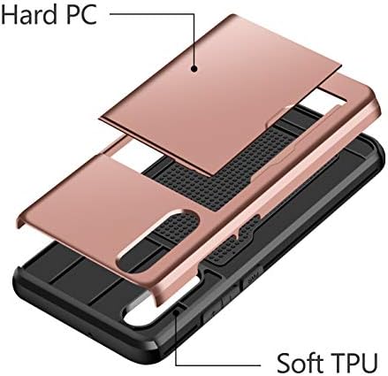 Coolden for Huawei P30 Case Armor Shockproof Case for Huawei P30 Wallet Case Cover Protective Case Heavy Duty Rubber Bumper Card Holder Slot Wallet Case Cover for Huawei P30 Phone Case (Rose Gold)