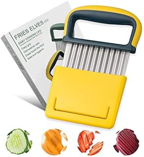 Potato Crinkle Cutter, Stainless Steel Crinkle Chip Cutter Knife French Fries Vegetable Cutter Wavy Blade Potato Slicer Dishwasher Safe (Yellow)