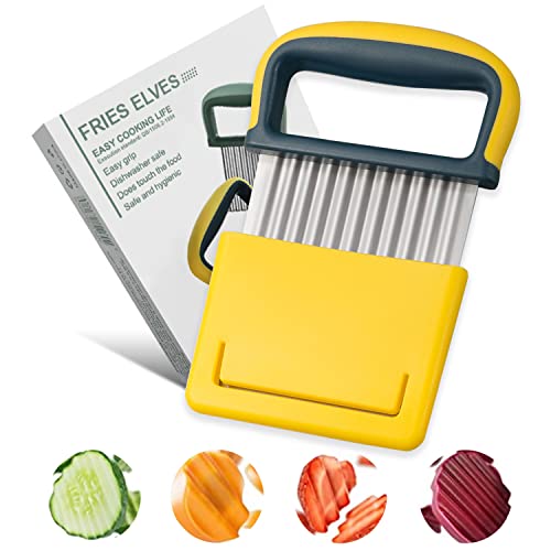 YESKAMO Coupe frite, Coupe Pomme de Terre, Coupe Frites Ondulé, Acier Inoxydable Couteau Montessori, pour Coupe Pommes de Terre, Légume, Carotte, Oignon, Concombre Cover