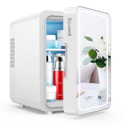 ECOWELL Mini Skincare Fridge with LED Mirror, 4L/6Can Skin Care Fridge for Makeup Cosmetic Beauty,...
