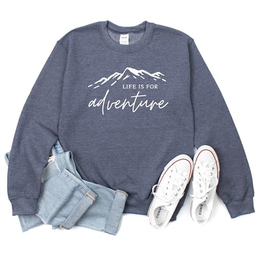 Life is for adventure Mountain Camping Hiking Men Women's Long Sleeve Crewneck Sweatshirt flower Print Graphic Shirts Pullover Tops4