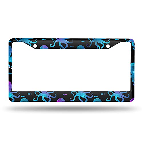 Beabes Blue Purple Octopus License Plate Frame Auto Tag Frames Funny Animal License Plates Holder 2 Holes Colorful Fish Decorative Car Truck Motorcycle License Plates Cover Tag For Men Women #TOP1