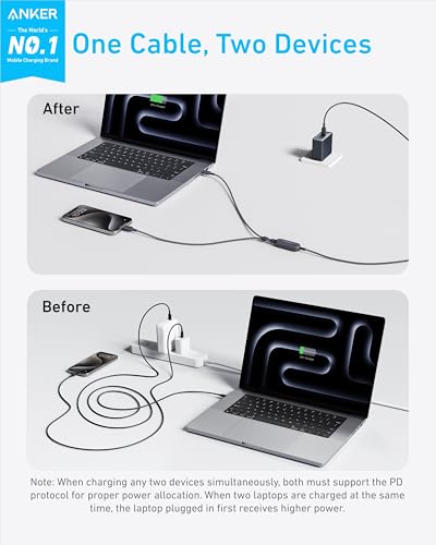 Image of Anker USB C to USB C Cable, 140W Max 2-in-1 USB C Cable 1.8 m, for iPhone 16 /16 Pro /16 Pro Max /16 Plus /15 Series, Galaxy S24 /S23, MacBook Air /Pro, Lenovo, HP, iPad, and More (USB 2.0, Braided Design)