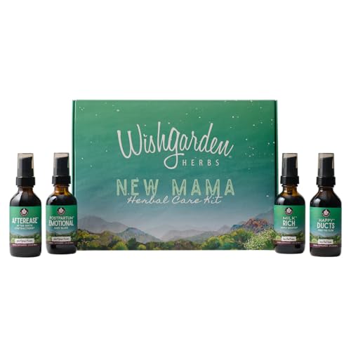 Image of WishGarden Herbs Postpartum Essentials Kit with Gift Box - Post partum Essentials for New Mom w/AfterEase, Happy Ducts, Milk Rich & Baby Blues, Supports Contractions, Breastfeeding & Postpartum Mood